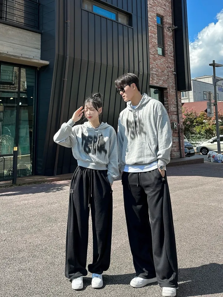 2사이즈/8컬러 커플 후드티 크롭 후드 남녀공용 오버핏 후드티 사이드 스냅 벌룬 팬츠 와이드 스트릿 긴팔 커플티 봄 가을 커플룩 시밀러룩 힙무드 루즈핏 꾸안꾸 트레이닝 세트 락스타 상세 이미지 44