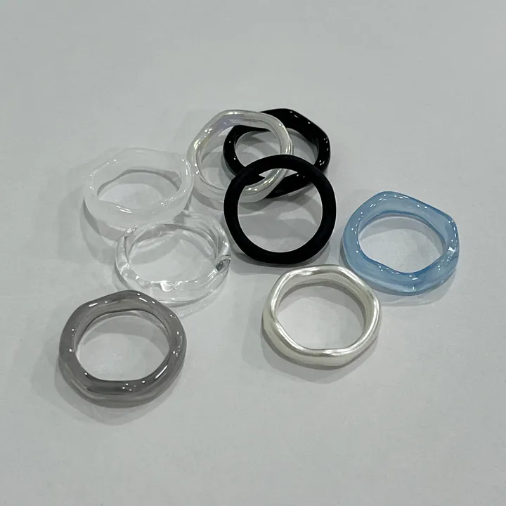[색상추가/10pcs] 물결 마블 호마이카 아크릴 레이어드 반지 우정링 상세 이미지 4