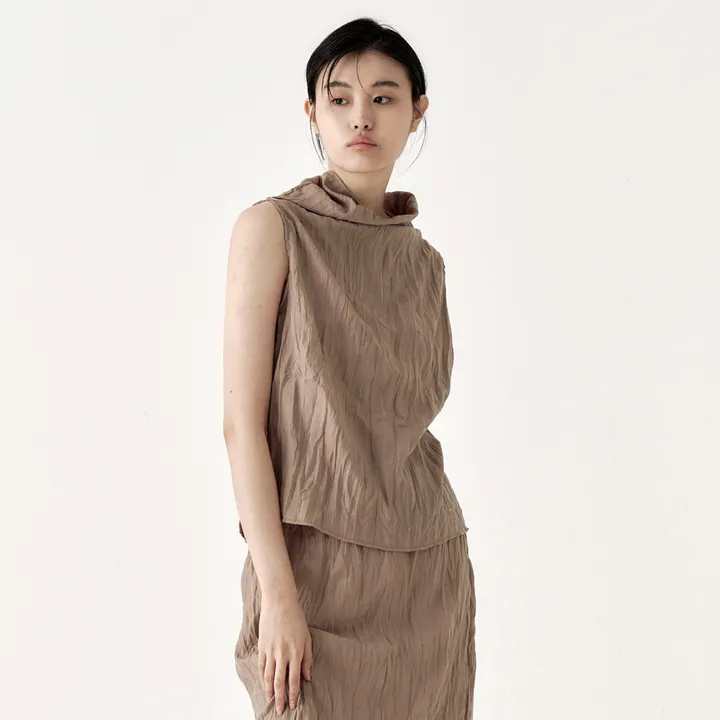 보울룬 WRINKLE VEST (BROWN) - 에이블리 스토어