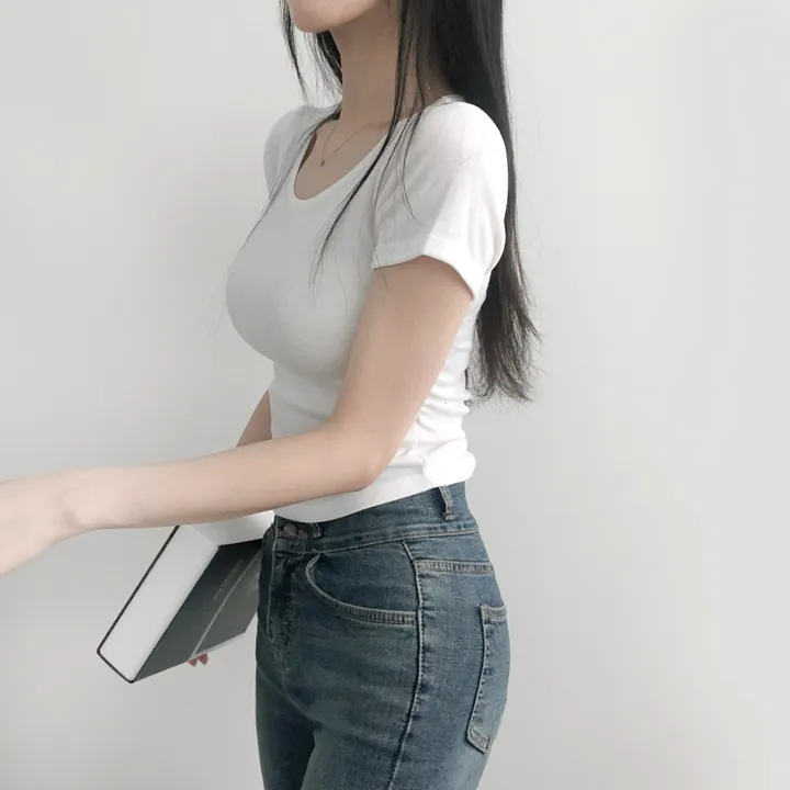 최저가🚚당일출고🚚[2개묶음할인/필수템] 넥들뜸X 부드러움, 깔끔 유넥 옆셔링 크롭 반팔 티셔츠 상세 이미지 18