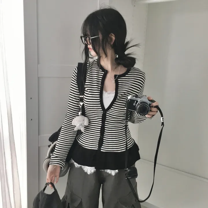 [하트단추🖤/스카시 펀칭] 말라핏 스트라이프 프릴 가디건 상세 이미지 23