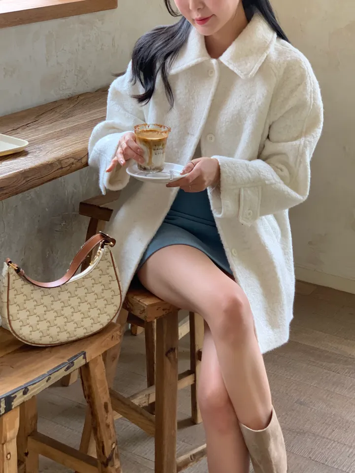 [울 40%][누빔안감] 페이버 부클 오버핏 하프 코트 하객룩 (3 color) 상세 이미지 25