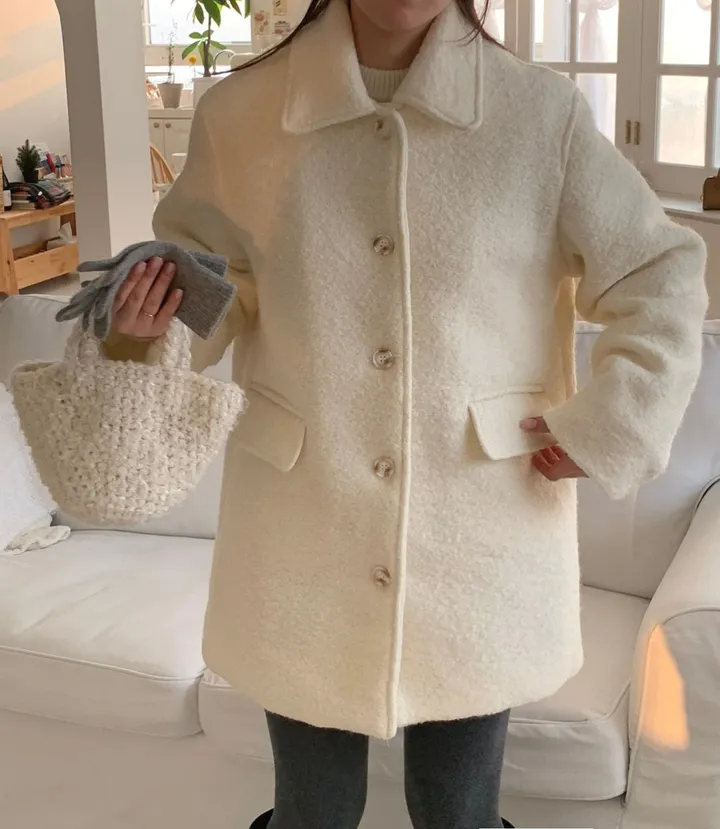 [주문폭주🔥][겨울신상⛄] 메리 부클 카라 하프 코트(2color) / 하객룩 하프코트 코트 숏코트 아우터 상세 이미지 17