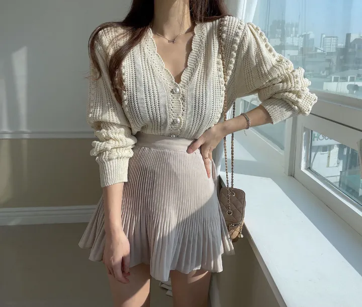 티에르 꽈배기 진주 가디건 상세 이미지 2