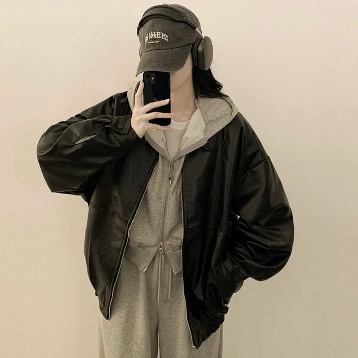 [찐오버핏/고퀄!] 카라 블루종 레더자켓 밴딩 시보리 점퍼 브라운 블랙 상세 이미지 13