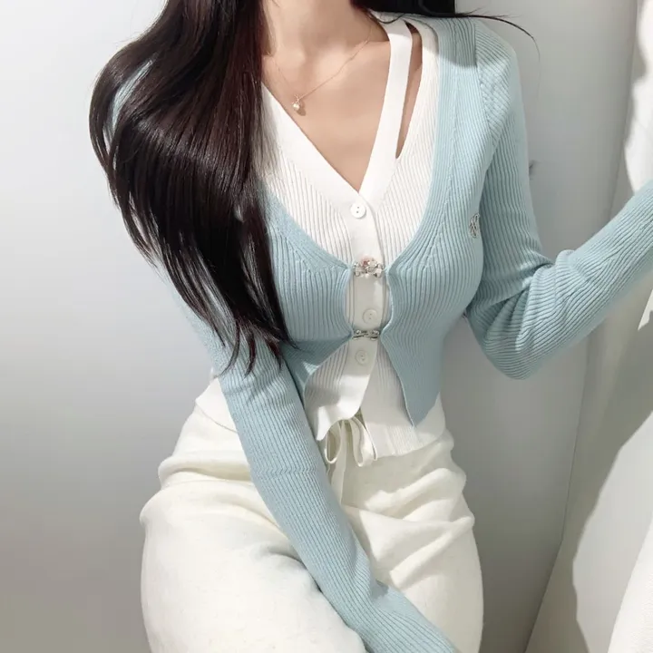 봄가디건 배색레이어드 라인포인트 후크골지가디건 그레이,민트,블랙 3COLOR 상세 이미지 12