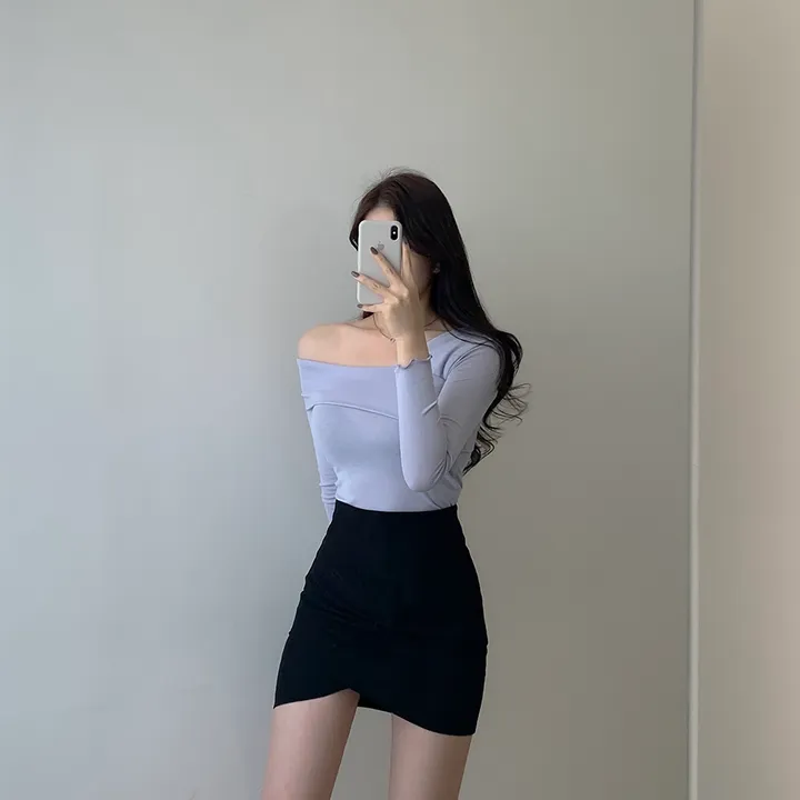 (여리글램핏ღ) 스윗 사선 오프숄더 긴팔 티셔츠 5color (S/S) 상세 이미지 5