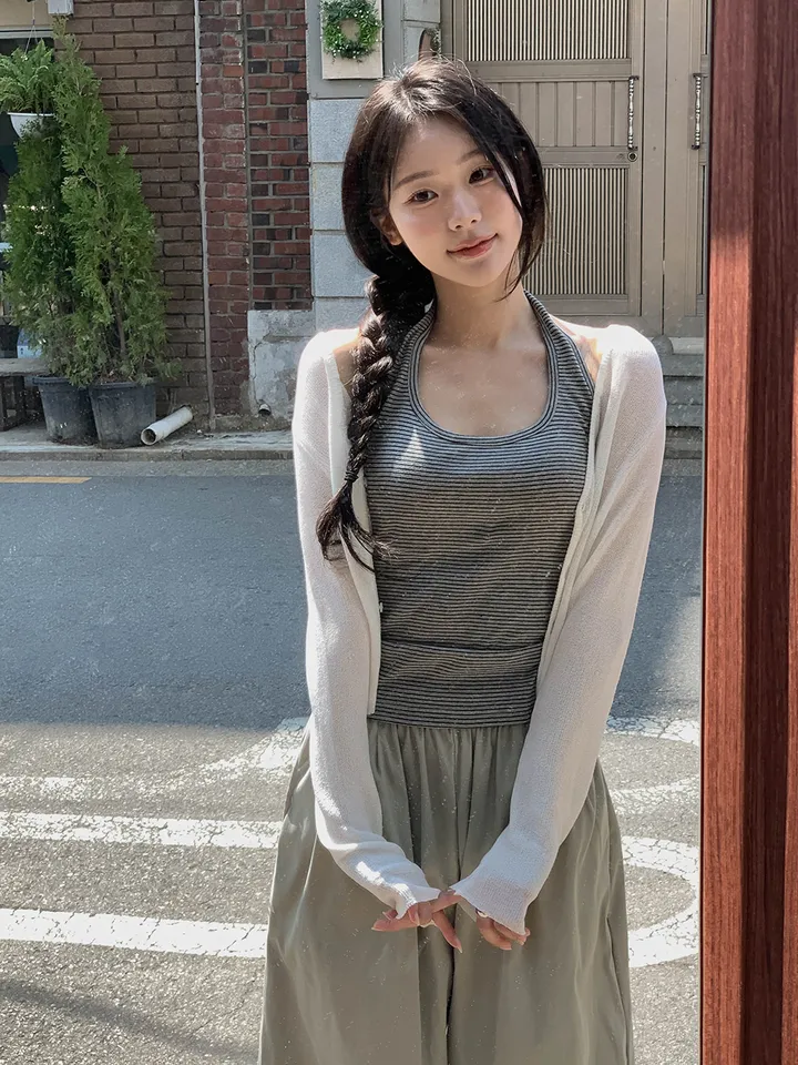 [여름까지🩵/핏강추] 르비 시스루 여리핏 세미 크롭 브이넥 긴팔 가디건 5colors 상세 이미지 30