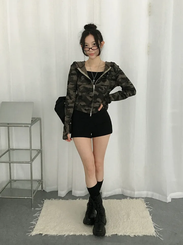 [S~L*사이즈선택*/힙무드🖤말라핏! *투웨이집업,핸드워머* 카모 밀리터리 슬림핏 후드집업] 엠지카모슬림핏후드집업 상세 이미지 4