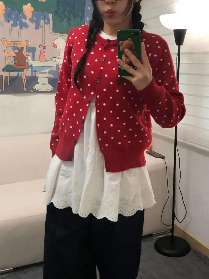 도트 라운드 니트 가디건 3color 상세 이미지 10