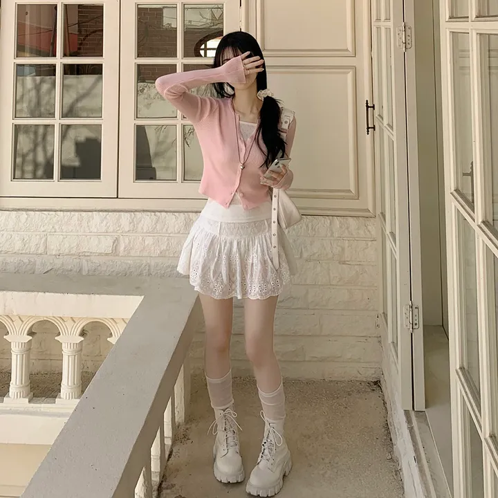 [고퀄!청순여리핏🤍] 러블리색감~ 파스텔 허리잘록 골지 슬림핏 봄여름 긴팔 크롭 니트가디건 소라 딸기우유 여름쿨톤 추천 벚꽃룩 상세 이미지 16