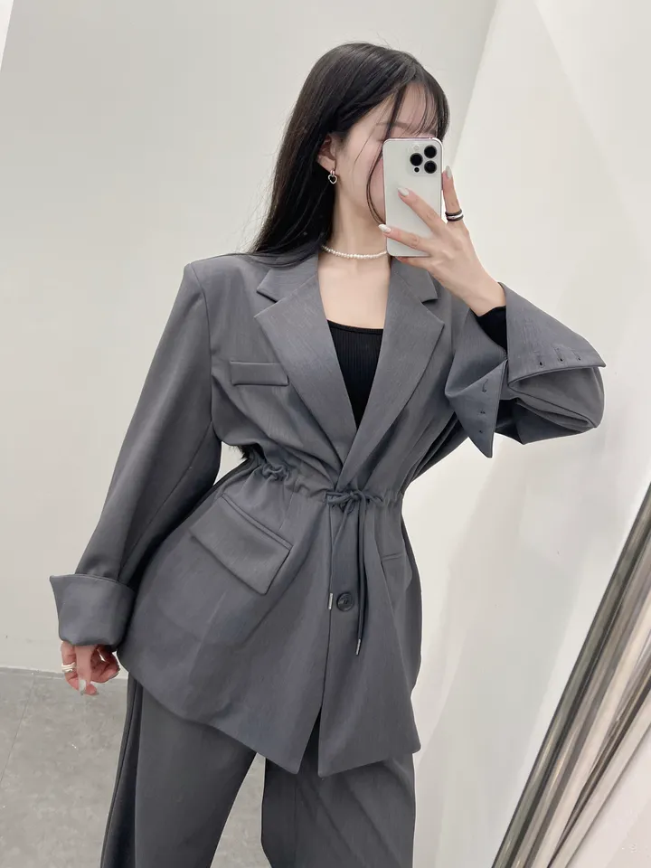 [바배/멋쁨🖤] 스트링자켓셋업 3color 단품가능 허리스트링 어깨패드 블레이저 오버핏 뒷밴딩 핀턱슬랙스 와이드슬랙스 신상 최저가 빠른배송 상세 이미지 6