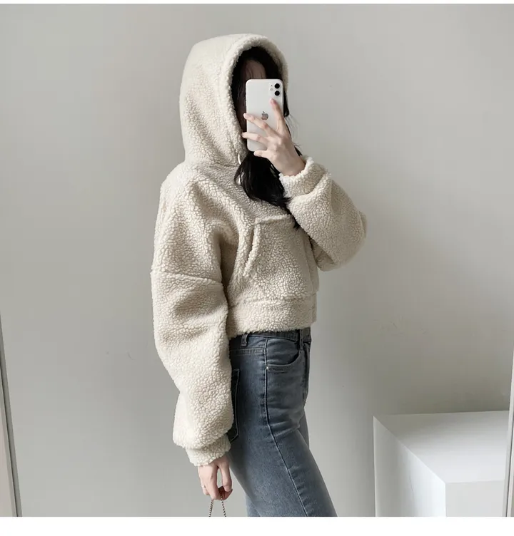 [국내생산/휘뚜루 마뚜루템!]뽀글이 덤블 크롭 후드 집업(3color) 핑크래빗 상세 이미지 48