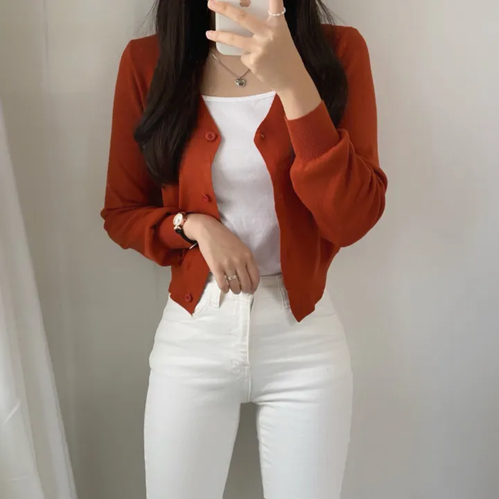 (데일리)소프트 기본 긴팔 니트 크롭 브이넥 가디건 5color 상세 이미지 29