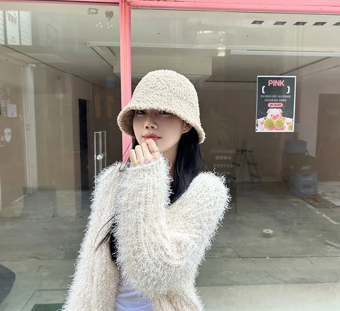 [당일배송]루킨포자체생산[특가세일]무지 뽀글이 벙거지 [묶음세일]뽀송이 양털 니트 버킷햇 모자 4color(블랙칼라-2000원) 상세 이미지 21