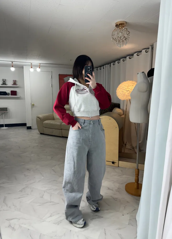 [데일리/투웨이]레터링 나그랑 투웨이 크롭 후드집업 상세 이미지 6