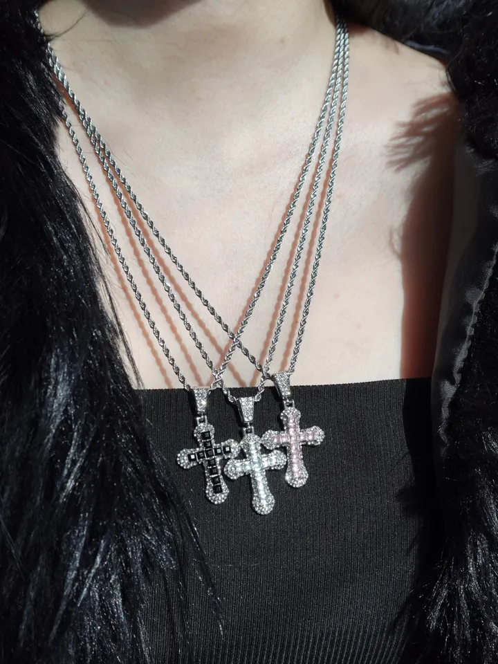 [s.steel/3color] bold cubic cross necklace | 볼드 큐빅 십자가 목걸이 상세 이미지 9