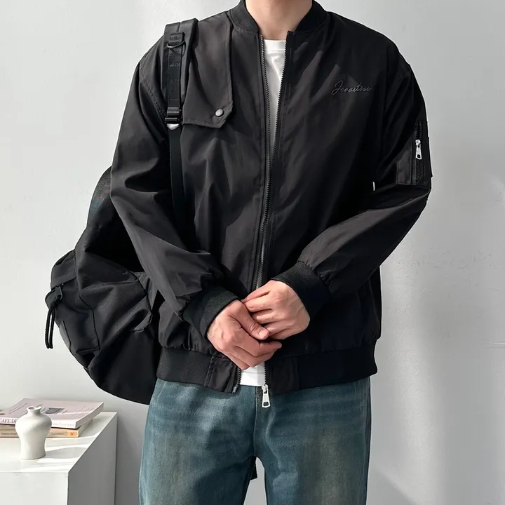 남녀공용 자수 백 레터링 봄 가을 간절기 아우터 오버핏 바람막이 루즈핏 자켓 점퍼 백레터링자수바람막이 상세 이미지 6