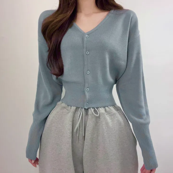 [데일리/허리쏙] 세미크롭 브이넥 니트 가디건 봄신상 봄가디건 (4color) 상세 이미지 4