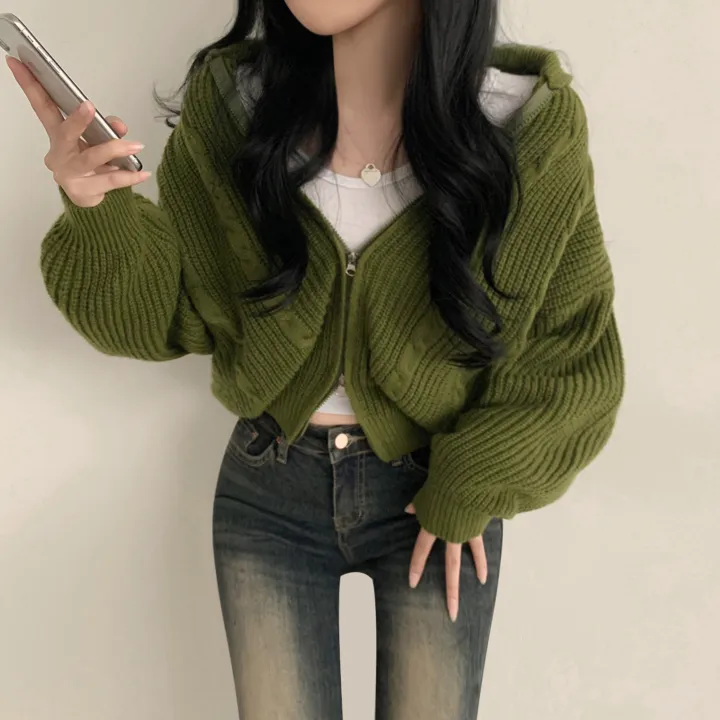[가을꾸안꾸🍂!/아방핏] 투웨이 아방핏 가을무드 꽈배기 니트 크롭 집업 상세 이미지 6
