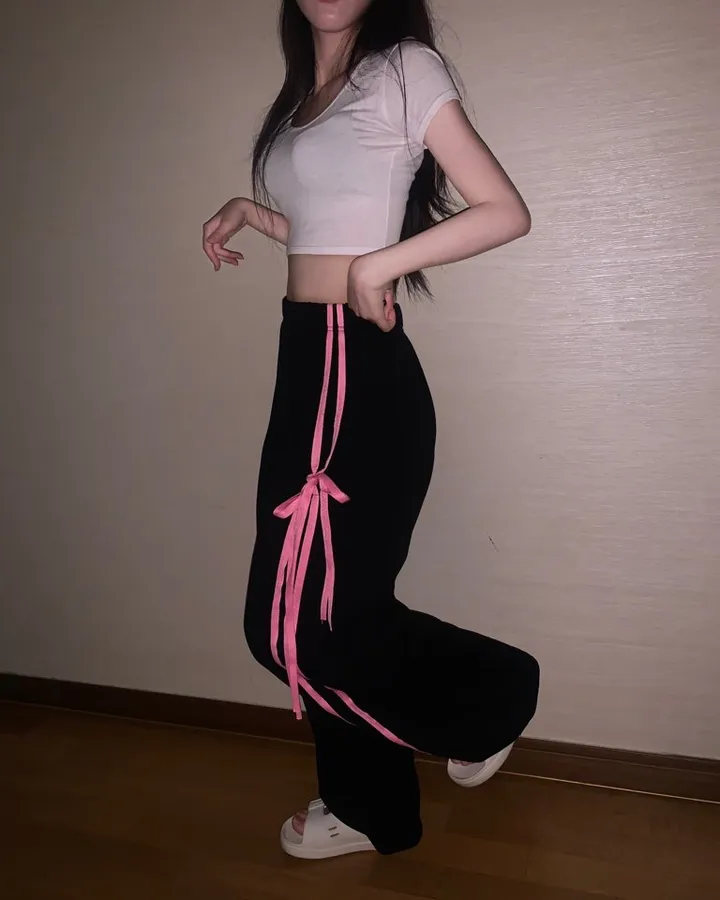 🖤블랙&핑크🩷 더블리본 핑키 롱 트레이닝 pt -3col 상세 이미지 13