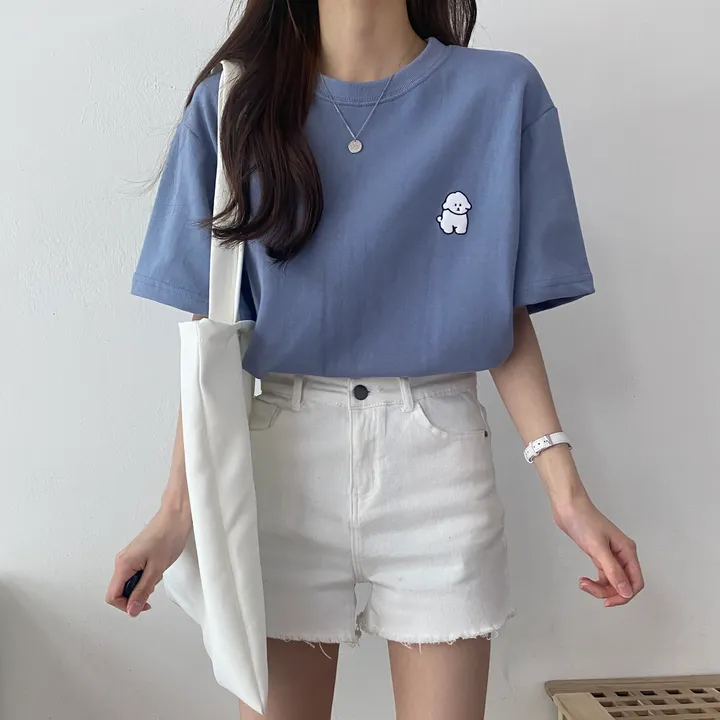 [묶음 할인/꾸안꾸] 귀여운 흰둥이 패치 반팔티 5color 상세 이미지 11