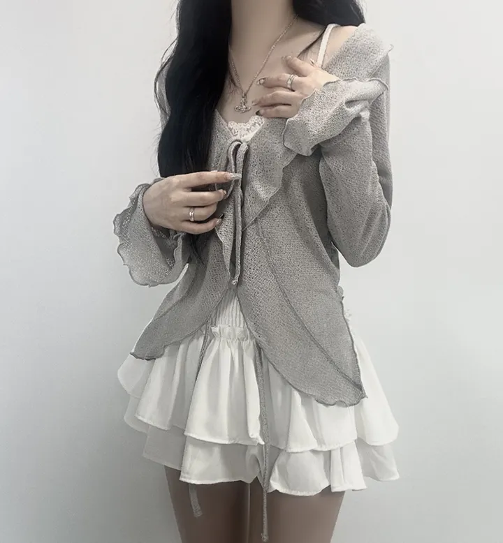 ruffle ribbon lace cardigan 러플 리본 레이스 가디건 (봄가디건, 러블리, 프릴, 니트가디건, 슬림핏, 여리여리) 상세 이미지 15
