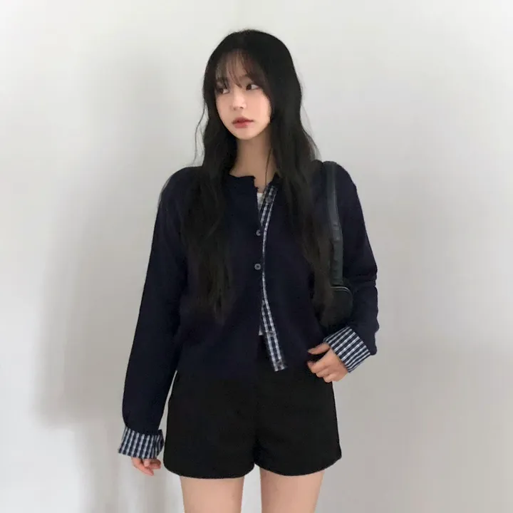 [일체형!]긱시크 체크 배색 레이어드 니트 가디건 2color 상세 이미지 7
