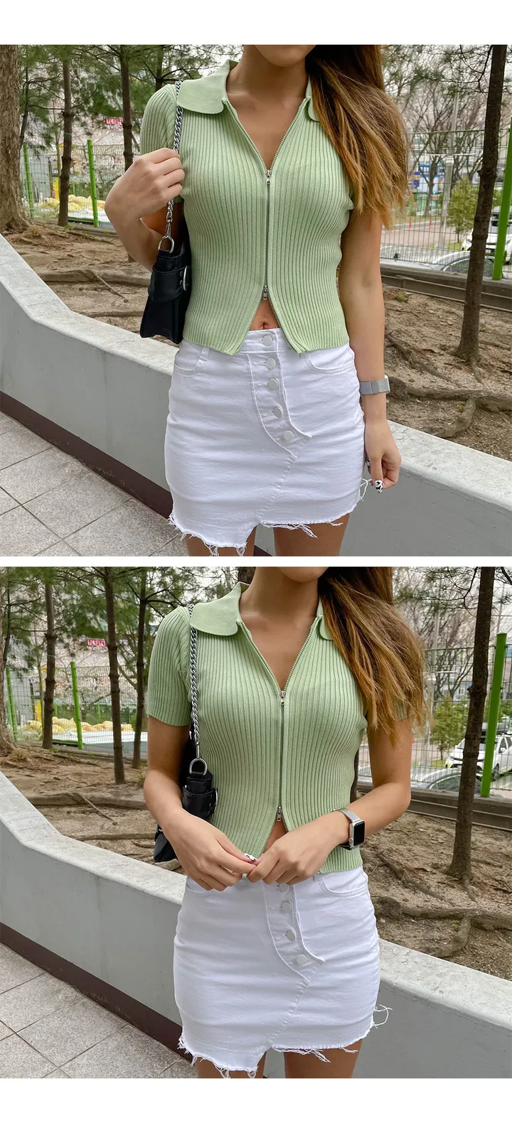 로투 지퍼 크롭티 / 골지 투웨이 빅사이즈 카라티 / 골지크롭티 주문폭주 인기상품 반팔티 지퍼가두개 집업니트 카라 상세 이미지 22