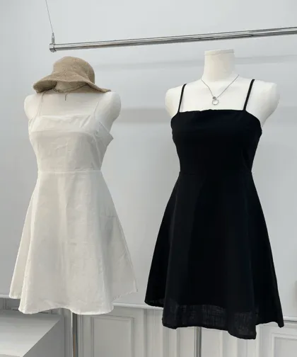 [여신룩] 린넨 플레어 A라인 나시 미니 원피스
