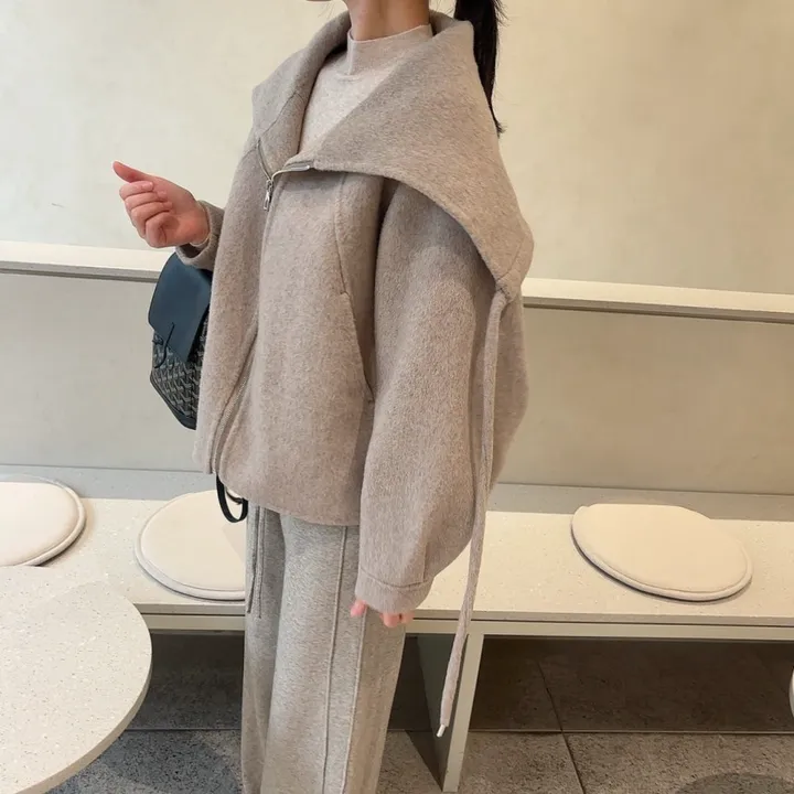 숄카라 양모 울 루즈핏 핸드메이드 숏 코트 상세 이미지 8