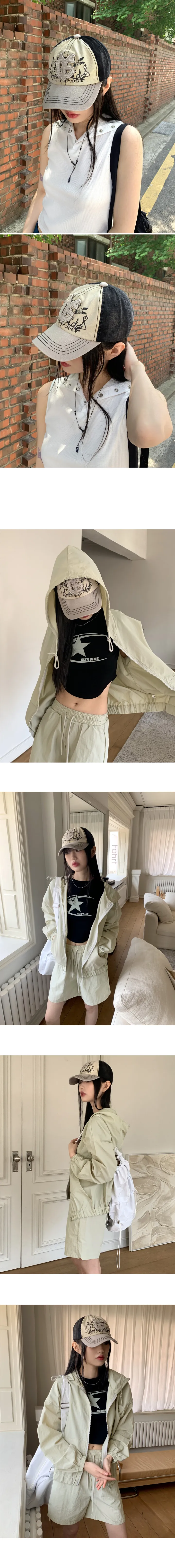 코닐 y2k 워싱 자수 패치 배색 볼캡 모자 상세 이미지 4
