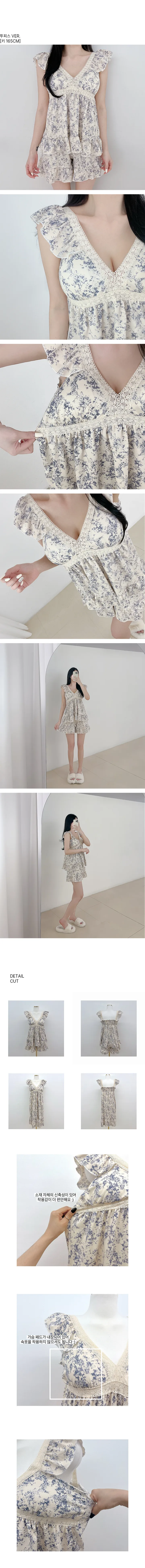 ⚡주문폭주⚡ 플라워 패턴 잠옷 원피스 투피스 세트 2 TYPES 상세 이미지 5