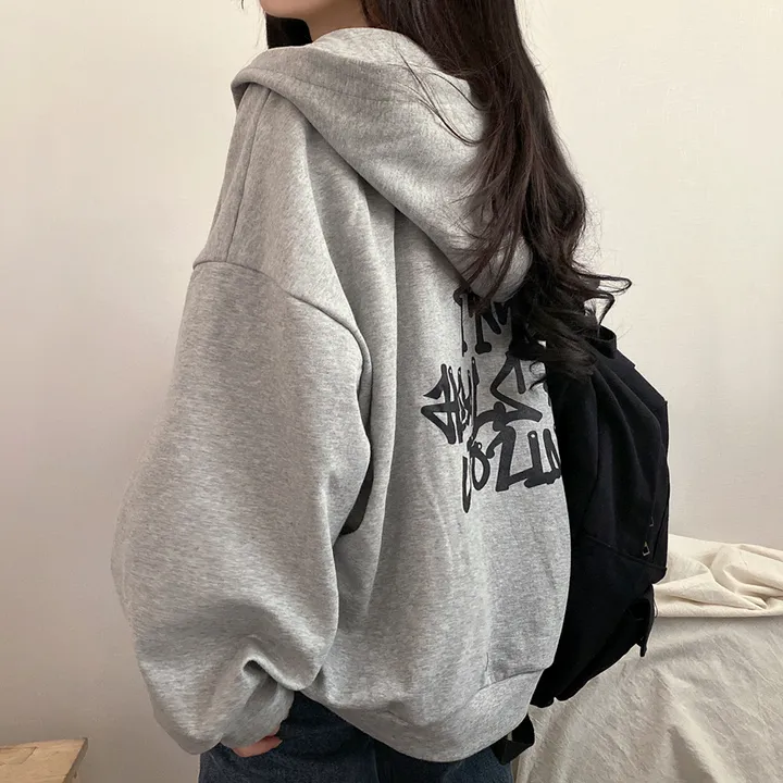 봄신상![넉넉/오버핏] 그래픽 뒷프린팅 레터링 오버 후드집업 4color 상세 이미지 2