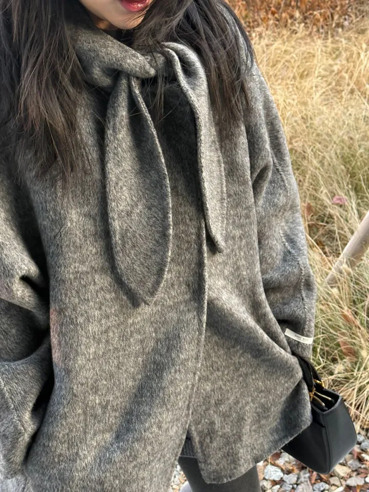 [핸메코/하프코트] 스카프 래빗 울 핸드메이드 하프 코트 (핸메코, 울핸메코, 울핸드메이드코트, 초봄까지, 봄코트, 러블리룩, 아방핏, 데일리룩, 데이트룩, 페미닌룩) 상세 이미지 35
