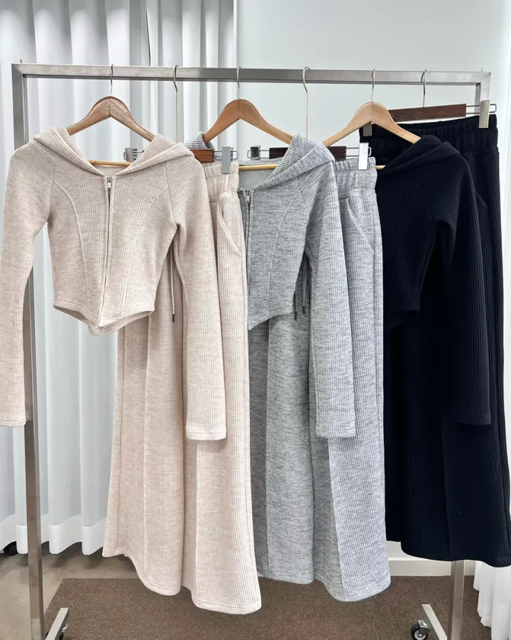 *봄ver* [MADE:컬러추가] #-3kg!! 슬림 빅후드ver.1 오프숄더 셋업 (5color) 슬림핏 크롭 후드집업 오프숄더집업 롱 와이드팬츠 트레이닝세트 상세 이미지 31