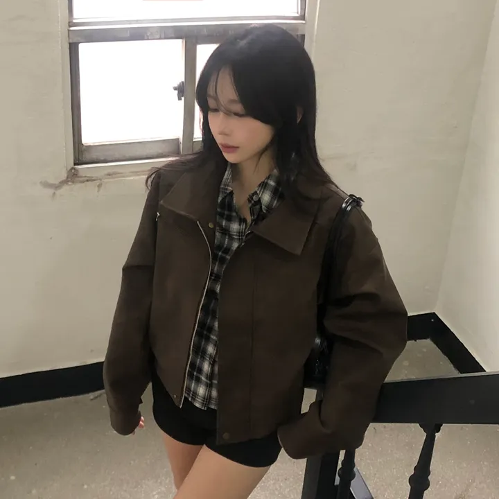 [고급레더!핏보장🤎]매트 무광 오버핏 가죽 레더 스웨이드 블루종 자켓 점퍼 2color 상세 이미지 27