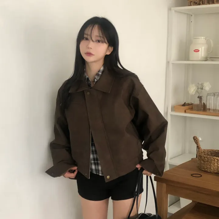[고급레더!핏보장🤎]매트 무광 오버핏 가죽 레더 스웨이드 블루종 자켓 점퍼 2color 상세 이미지 14
