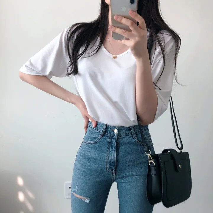 (국내제작 부드러움) 찰랑 데일리 기본 반팔 티셔츠 상세 이미지 2