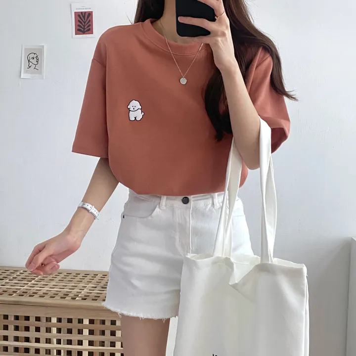 [묶음 할인/꾸안꾸] 귀여운 흰둥이 패치 반팔티 5color 상세 이미지 21