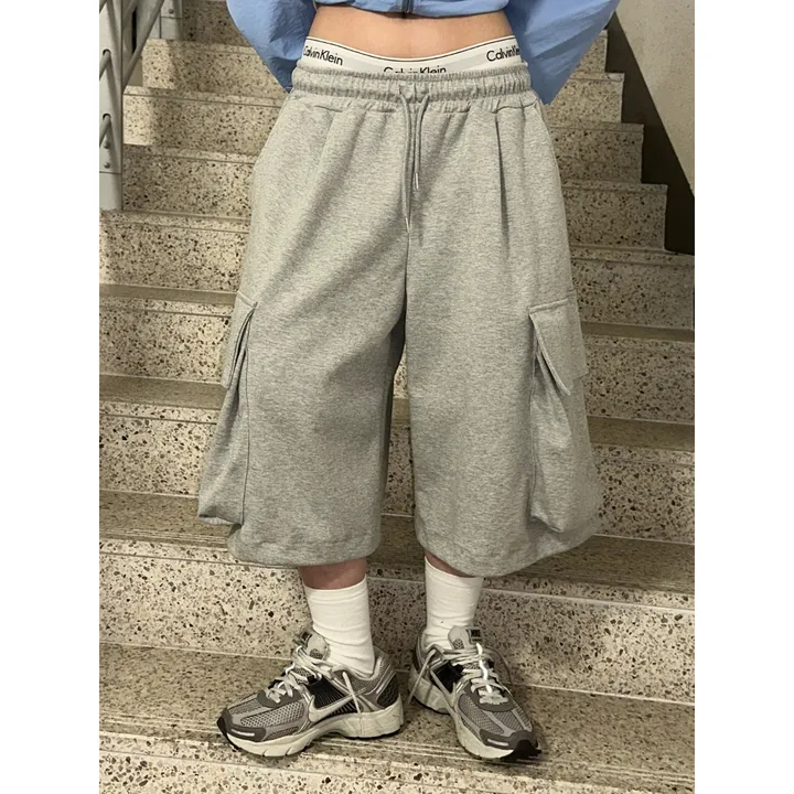[UNISEX]마일드 루즈 스트링 빅 포켓 카고 버뮤다 드레이닝 와이드 트레이닝 팬츠(3color) 상세 이미지 25
