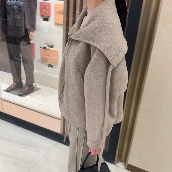 숄카라 양모 울 루즈핏 핸드메이드 숏 코트 상세 이미지 6