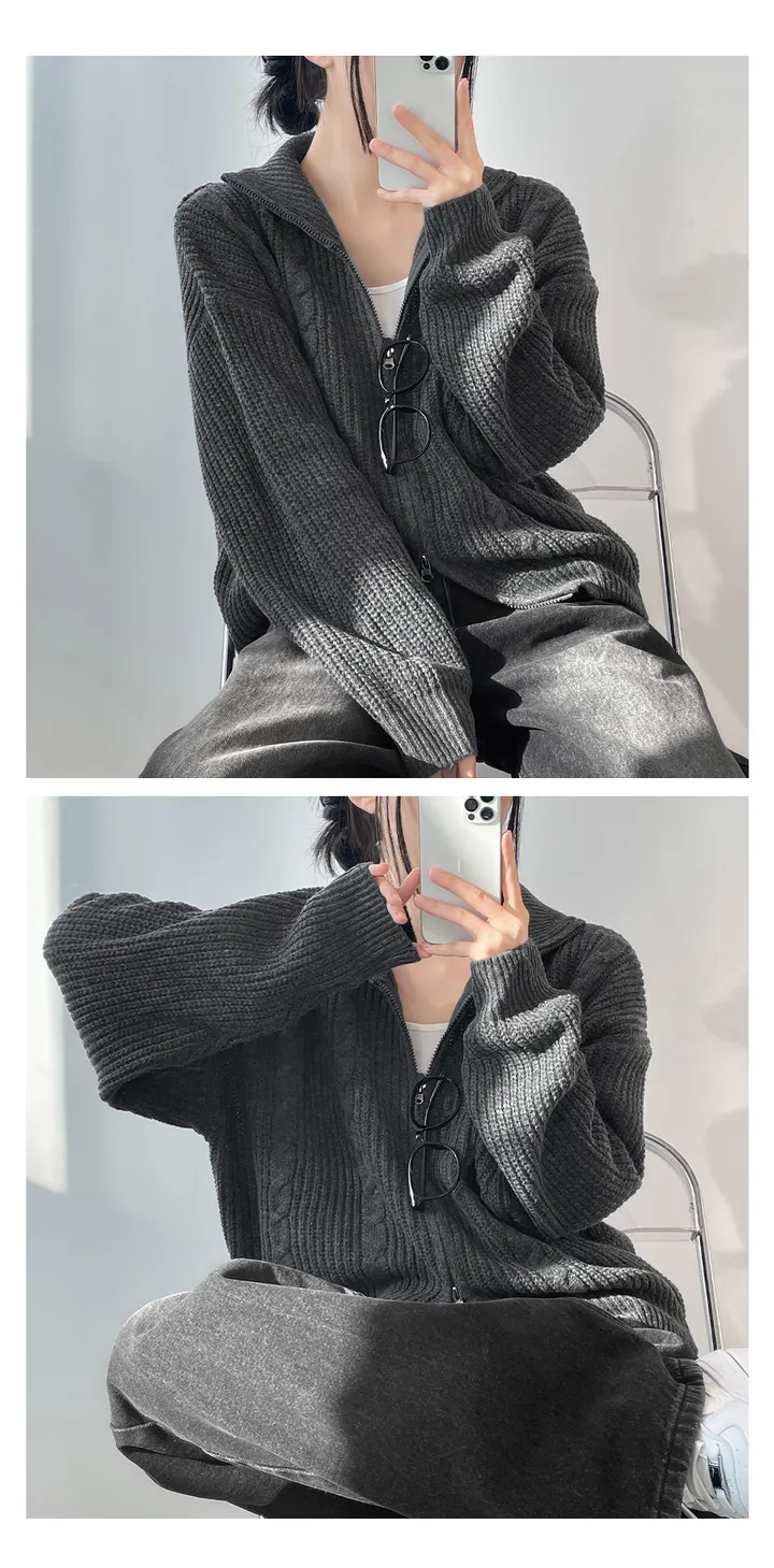 [도톰따뜻🧶아방핏]폭닥 투웨이 하이넥 루즈핏 꽈배기 니트 집업(5color) 상세 이미지 35
