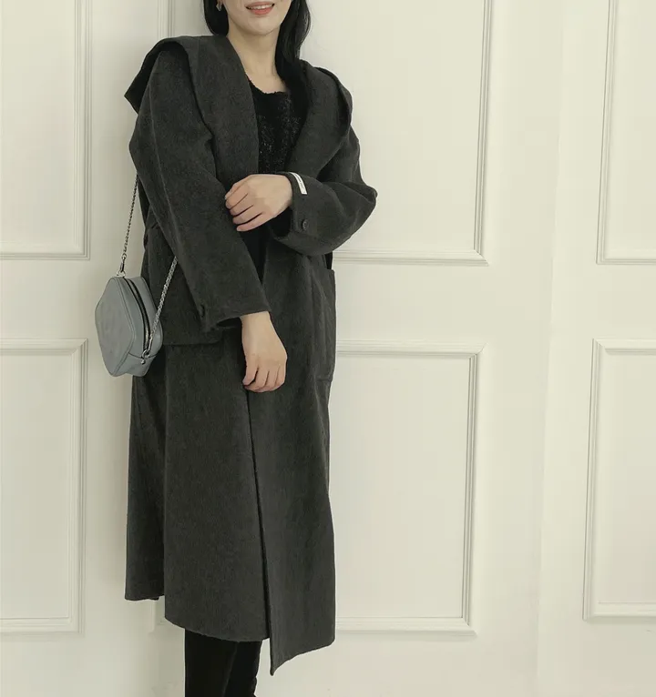 자체제작 원단부터 다른 핸드메이드 양모 후드코트 리얼빅사이즈, 가벼운코트,연말룩, 하객룩 110까지 상세 이미지 36