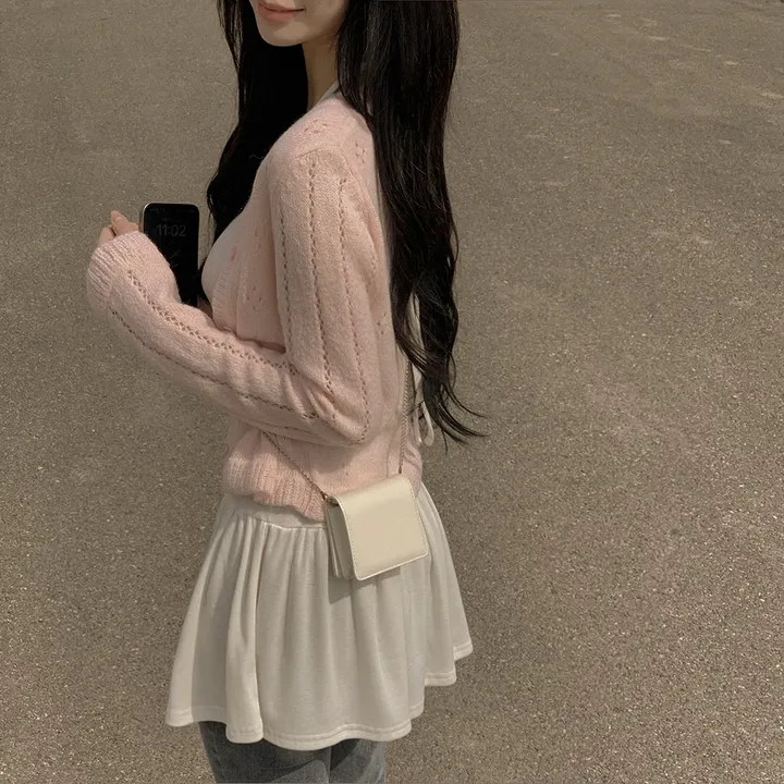 [벚꽃룩🌸/울함유] 펀칭 플라워 물결 크롭 니트 봄 딸기우유 여름가디건 상세 이미지 15