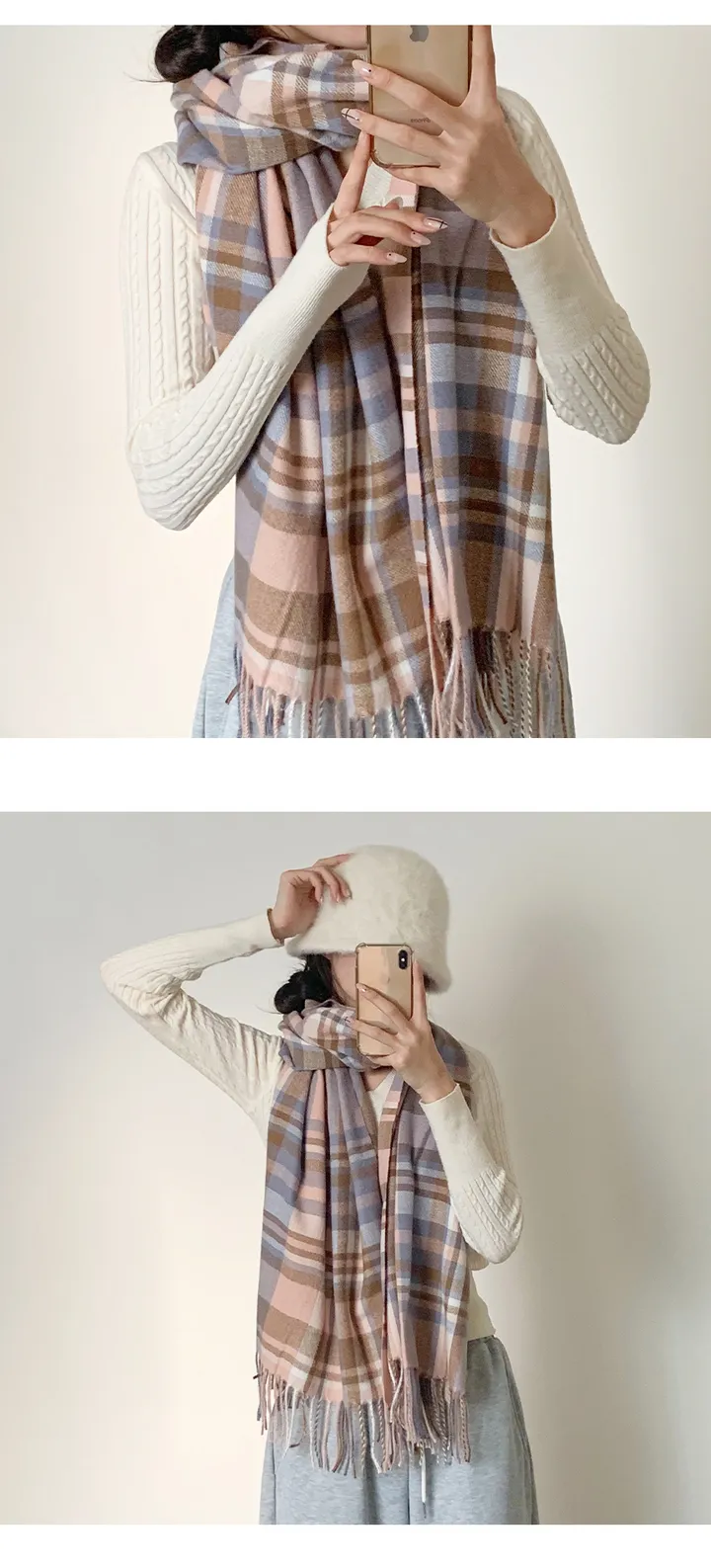 [체크패턴💕] 클래식체크 커플 롱 소프트 파스텔 머플러 목도리 여자목도리 남자목도리 겨울 겨울목도리 체크목도리 상세 이미지 22