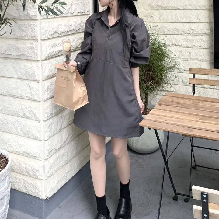[set🖤/기장조절/데이트룩] 셔츠ops+뷔스티에ops 투피스 레이어드 세트set 상세 이미지 35