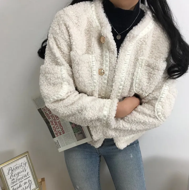 실물이 더 예쁜 3color: 트위드 양털 포켓 무스탕 자켓 상세 이미지 20