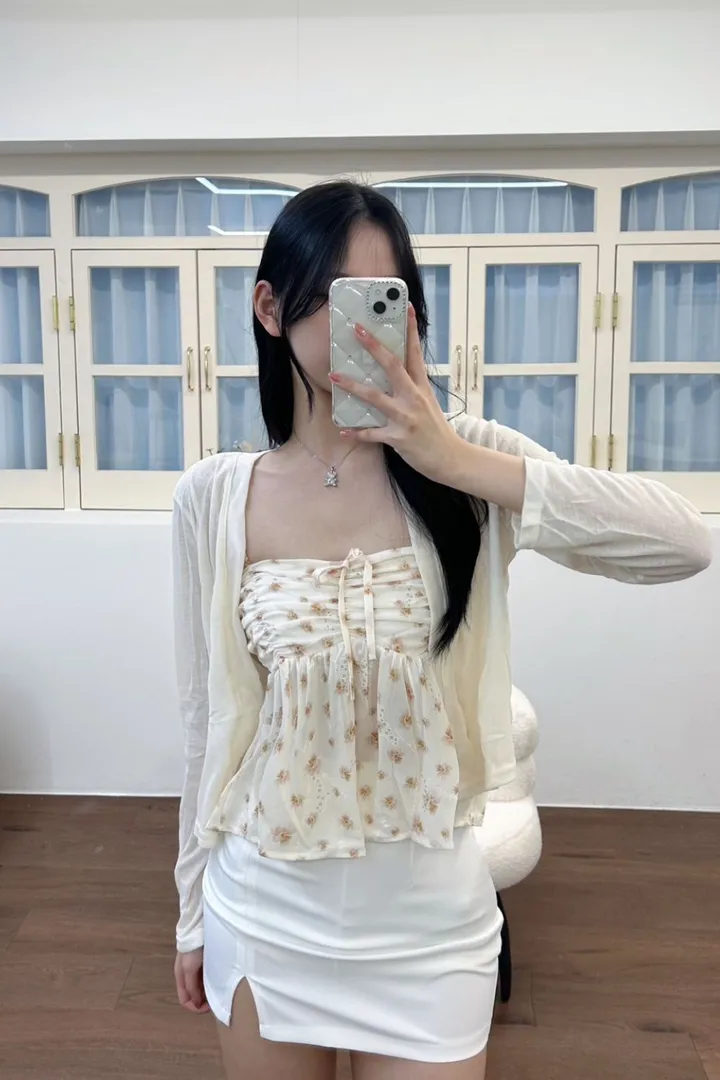 [진짜예쁨💕]셔링 플라워 나시 가디건 셋트 봄데이트룩 상세 이미지 21