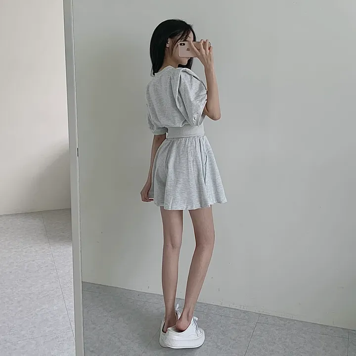 [치마바지/상하의SET] 로로 퍼프소매 반팔맨투맨 + 치마바지 투피스set 상세 이미지 26